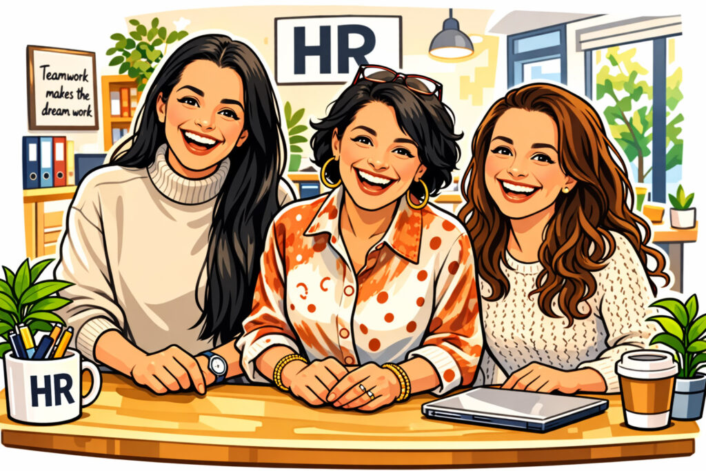 Das Bild zeigt eine illustrative Umsetzung des Personalteams mit Shkenda Neziri, Anna Senften und Aline Zbinden